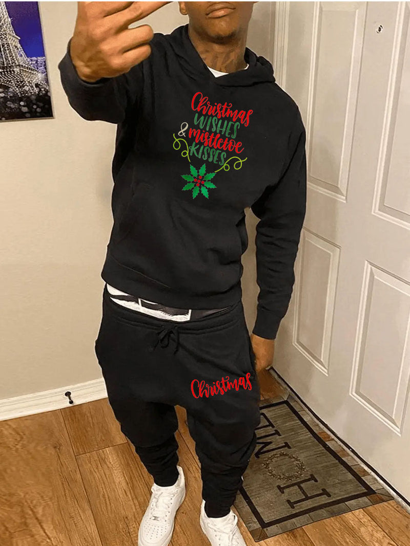 Men's Cozy Hoodie and Sweatpants Set with Festive Christmas Motif