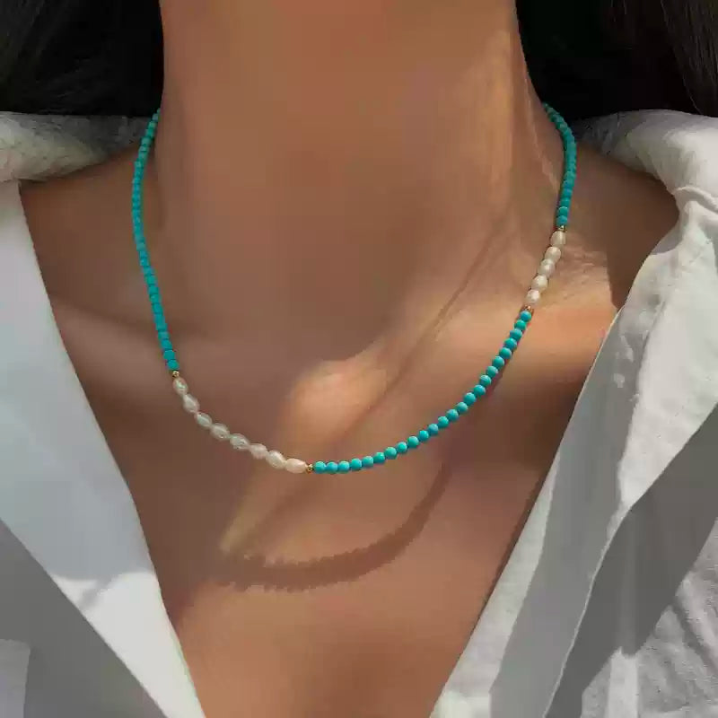 Minimal Turquoise Beaded Necklace Set