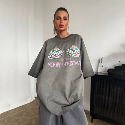 Women's Oversized Sweatshirt with Graphic Christmas Motif