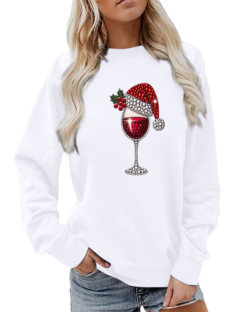 Women's Sweatshirt with Soft Lining and Festive Wine Motif