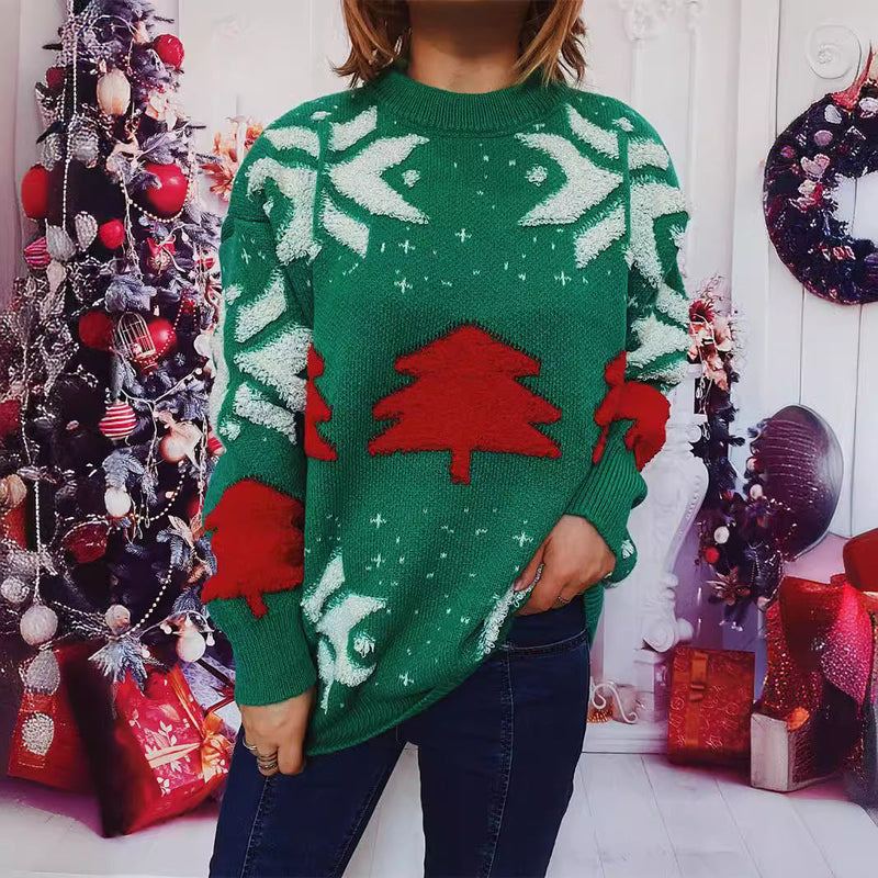 Women's Casual Sweater with Festive Winter Motif