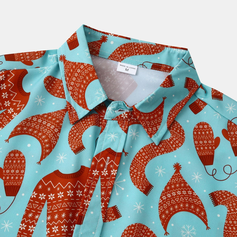 Men's Short-Sleeve Shirt with Creative Christmas Pattern and Breathable Cotton