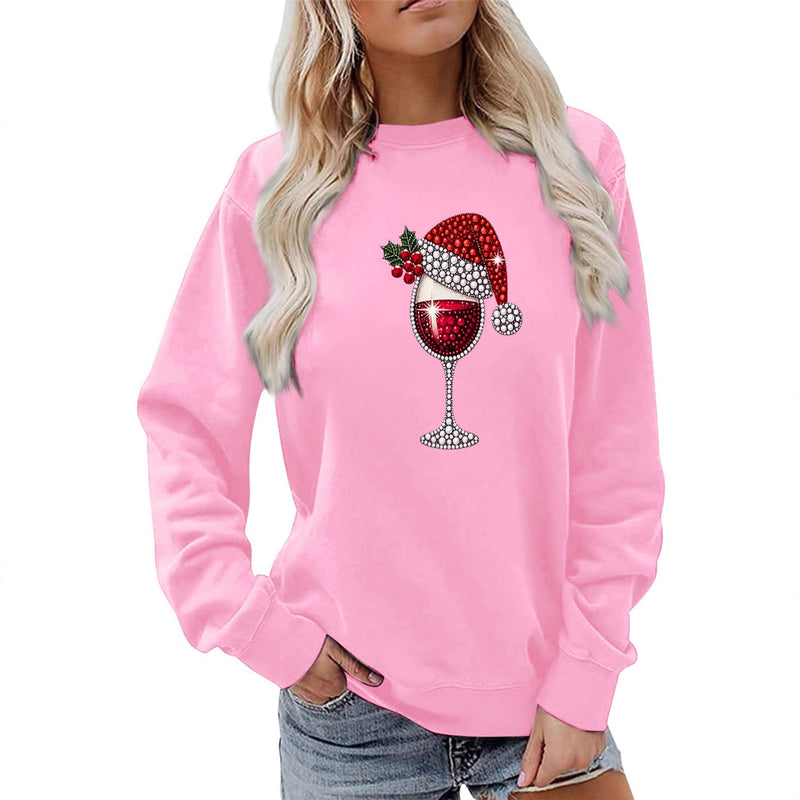 Women's Sweatshirt with Soft Lining and Festive Wine Motif