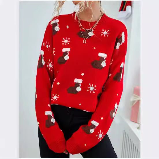 Women's Christmas Sweater with Festive Sock Design