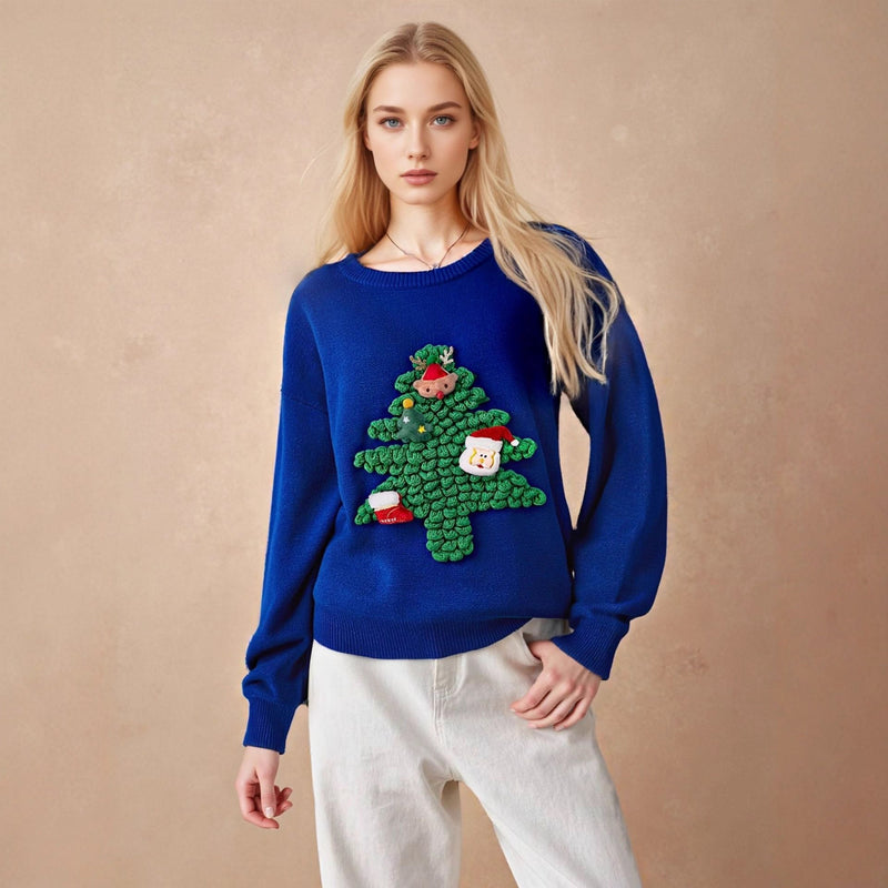 Women's Christmas Sweater with 3D Fir Tree Design