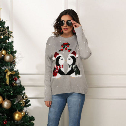 Women's Christmas Sweater with Cute Penguin Motif and Festive Design R&B