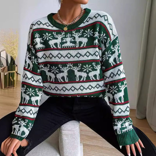 Women's Christmas Sweater with Modern Reindeer Pattern and Exclusive Knit Quality