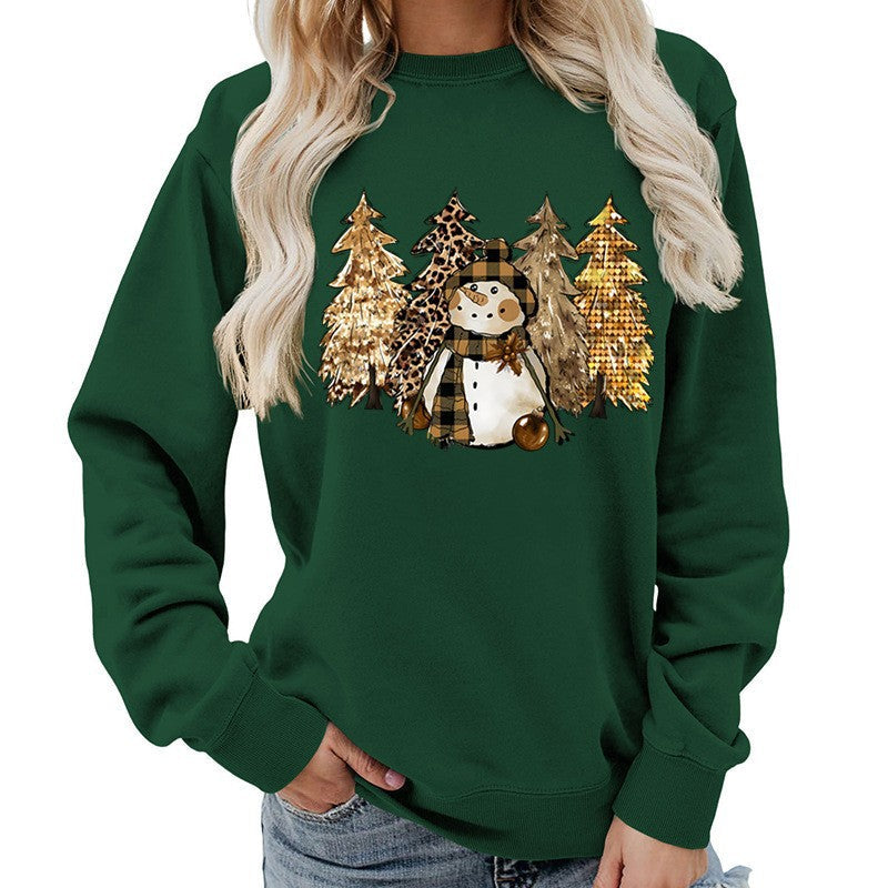 Women's Sweatshirt with Creative Snowman Design and Soft Lining