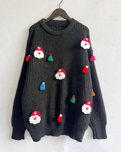 Women's Christmas Sweater with Festive Santa Motif and Textured Knit Quality R&B
