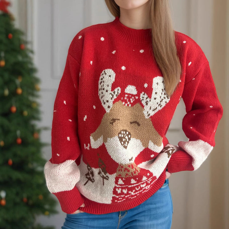 Women's Sweater with Festive Reindeer Motif and Heavenly Design