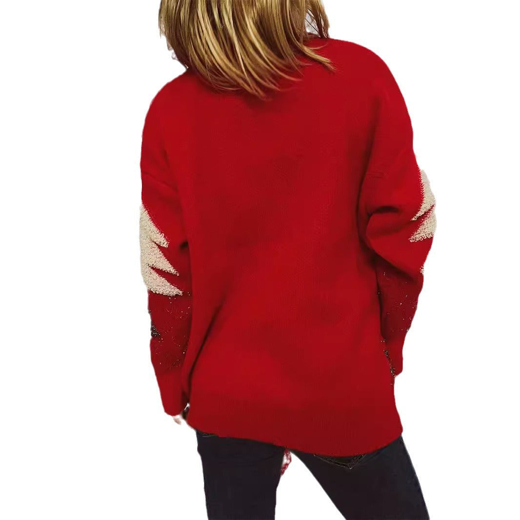 Women's Festive Sweater with Christmas Motif and Glitter Appliqués