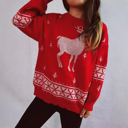 Women's Christmas Sweater with Festive Reindeer Motif and Soft Knit