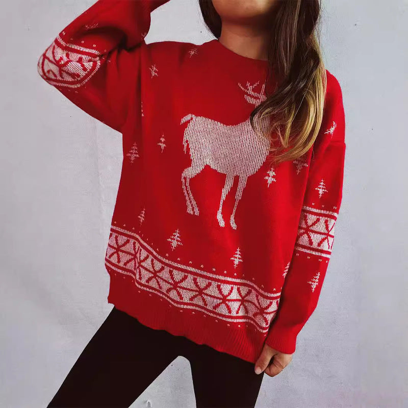Women's Christmas Sweater with Festive Reindeer Motif and Soft Knit