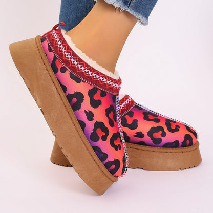 Women's Lined Platform Slippers with Christmas Print and Faux Fur Collar