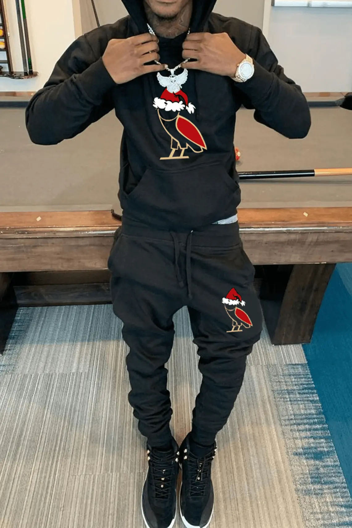 Women's Hoodie and Sweatpants Set with Festive Design