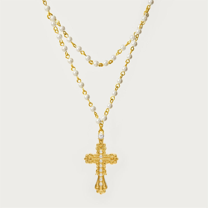 Mykayla Shell Pearl Cross Necklace