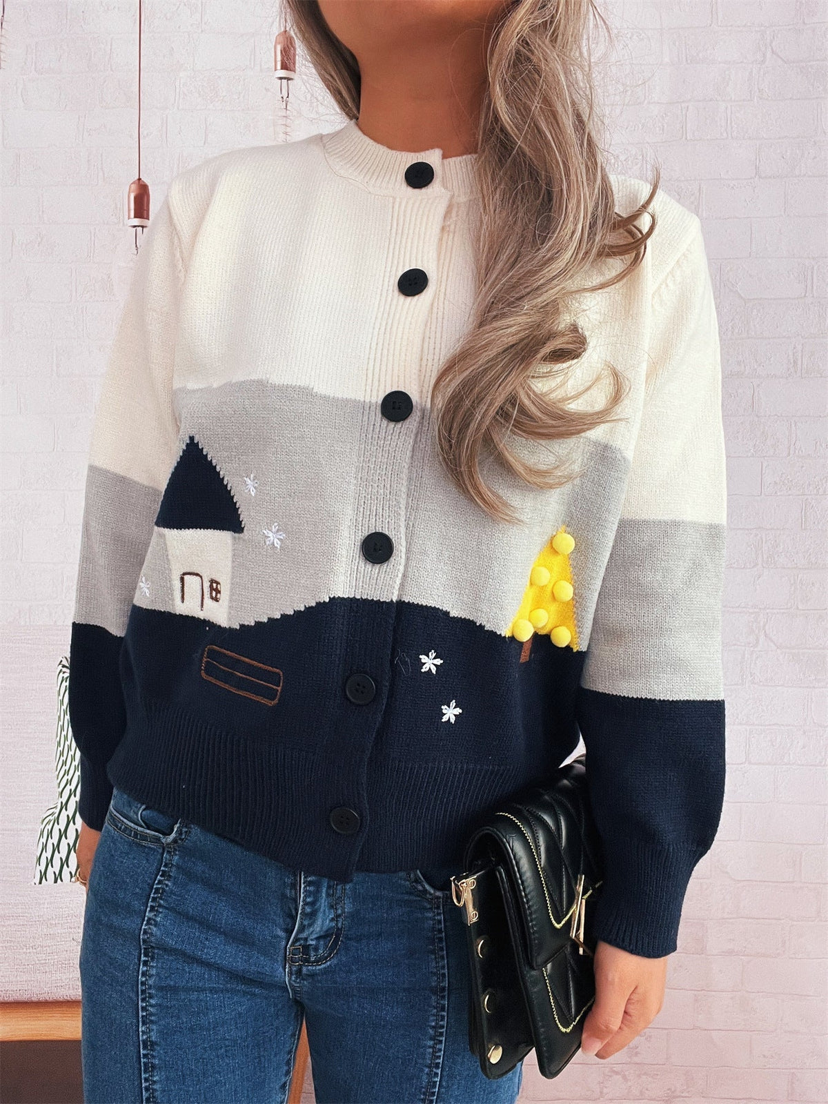 Women's Cardigan with Festive Motif and Button Details R&B