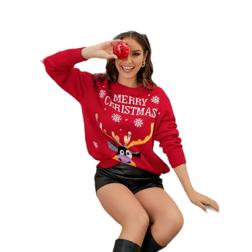 Women's Christmas Sweater with Fun Reindeer Motif