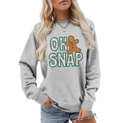Women's Sweatshirt with Fun Gingerbread Man Motif and Sparkling Lettering