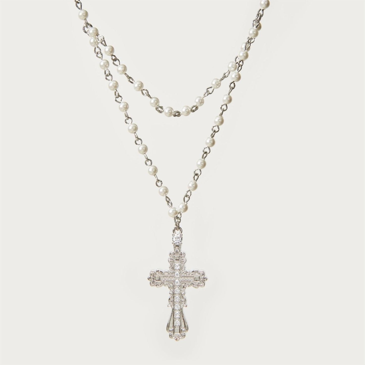 Mykayla Shell Pearl Cross Necklace