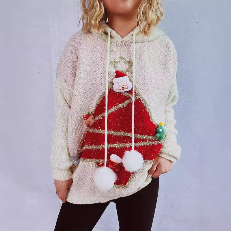 Women's Festive Hoodie with Christmas Motif and 3D Appliqués