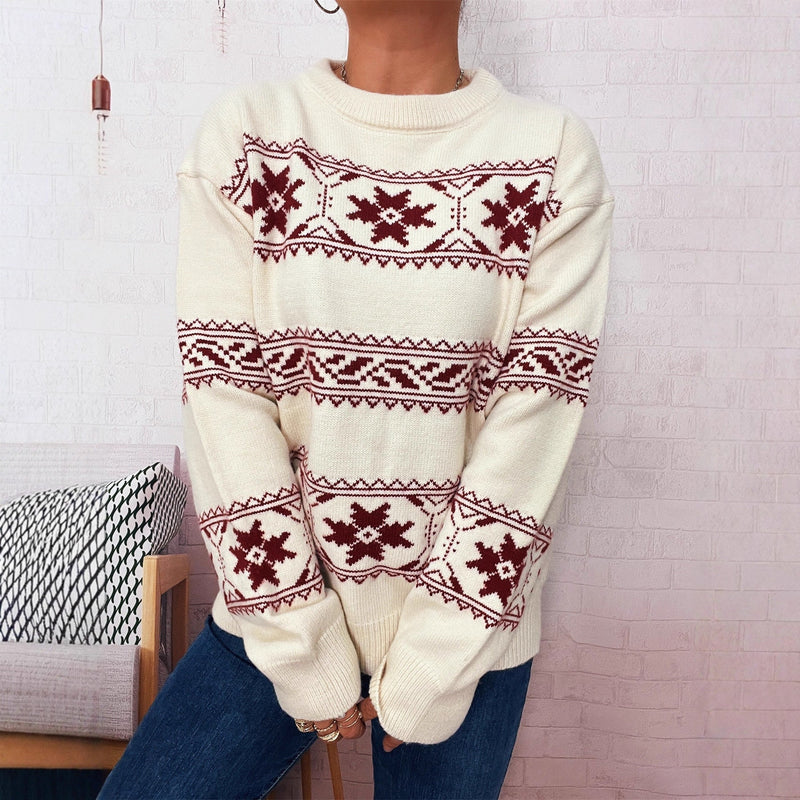 Women's Winter Sweater with Festive Snow Pattern and Soft Knit R&B