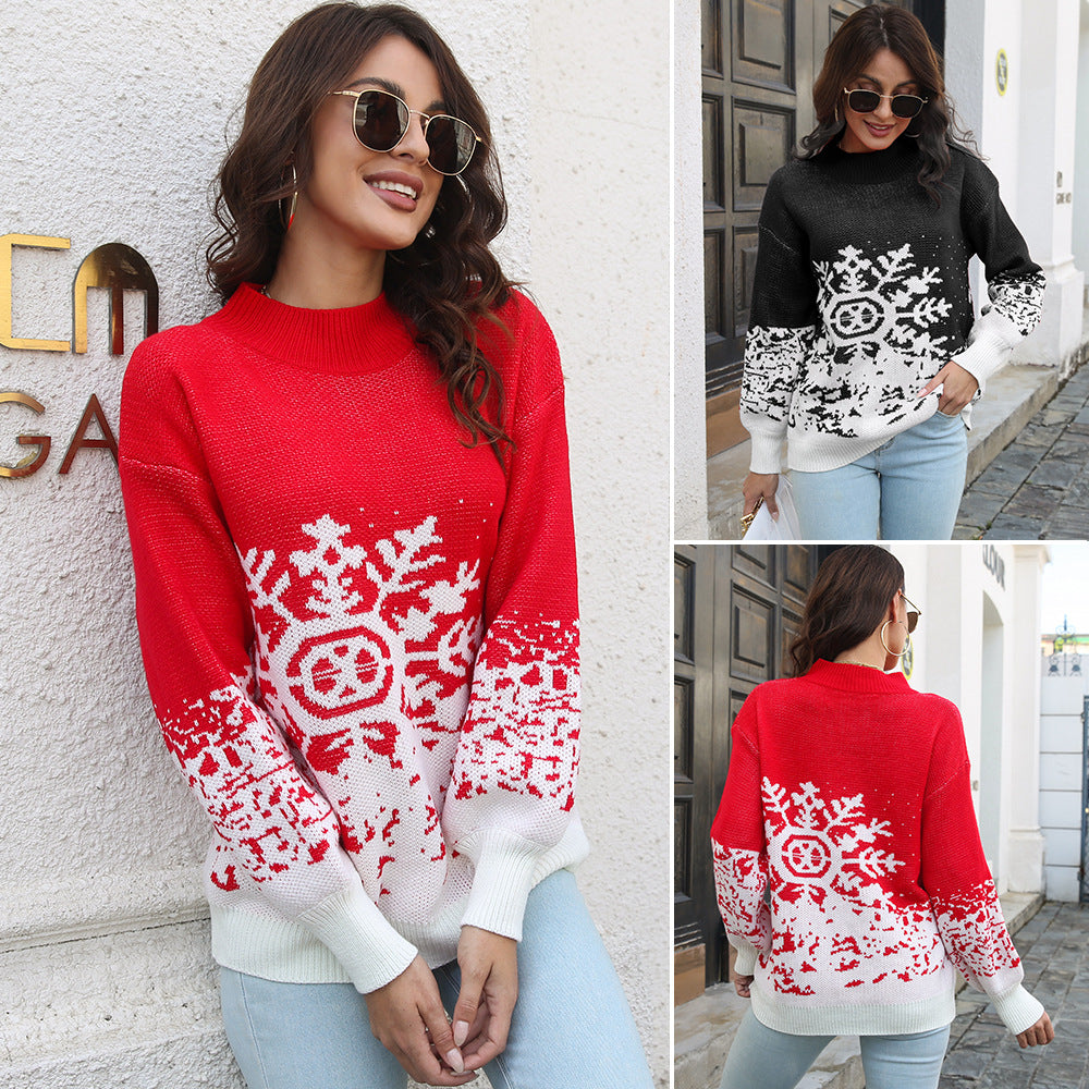 Women's Chunky Knit Sweater with Festive Snowflake Motif and Casual Cut R&B