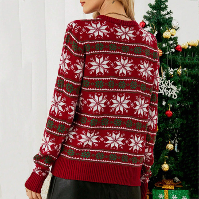 Women's Christmas Sweater with Festive Snowflake Design and Soft Knit Material