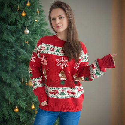 Women's Christmas Sweater with Festive Motifs and Soft Knit