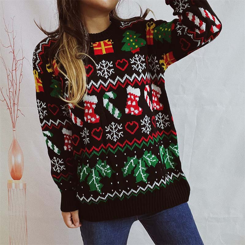 Christmas Knit Sweater with Snowflake Motif