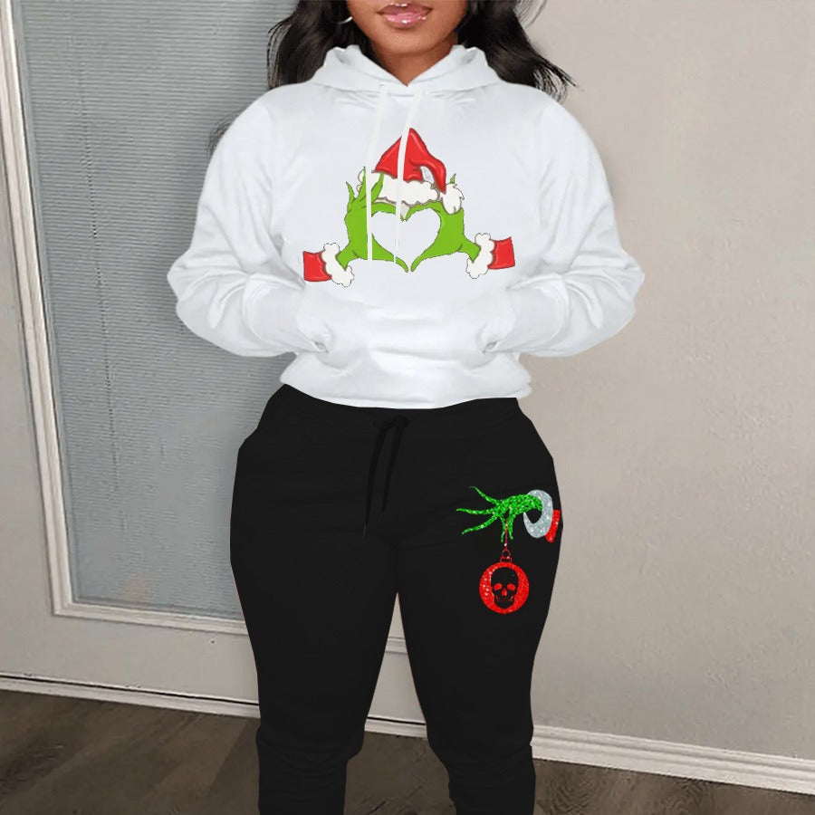 Women's Hoodie and Sweatpants Set with Creative Christmas Motif and Comfortable Cut