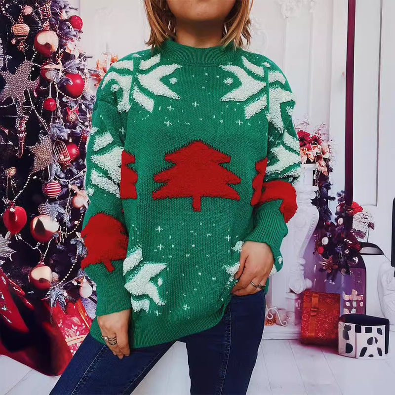 Women's Casual Sweater with Festive Winter Motif