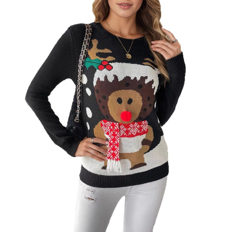 Women's Christmas Sweater with Festive Reindeer Motif and High-Quality Knit