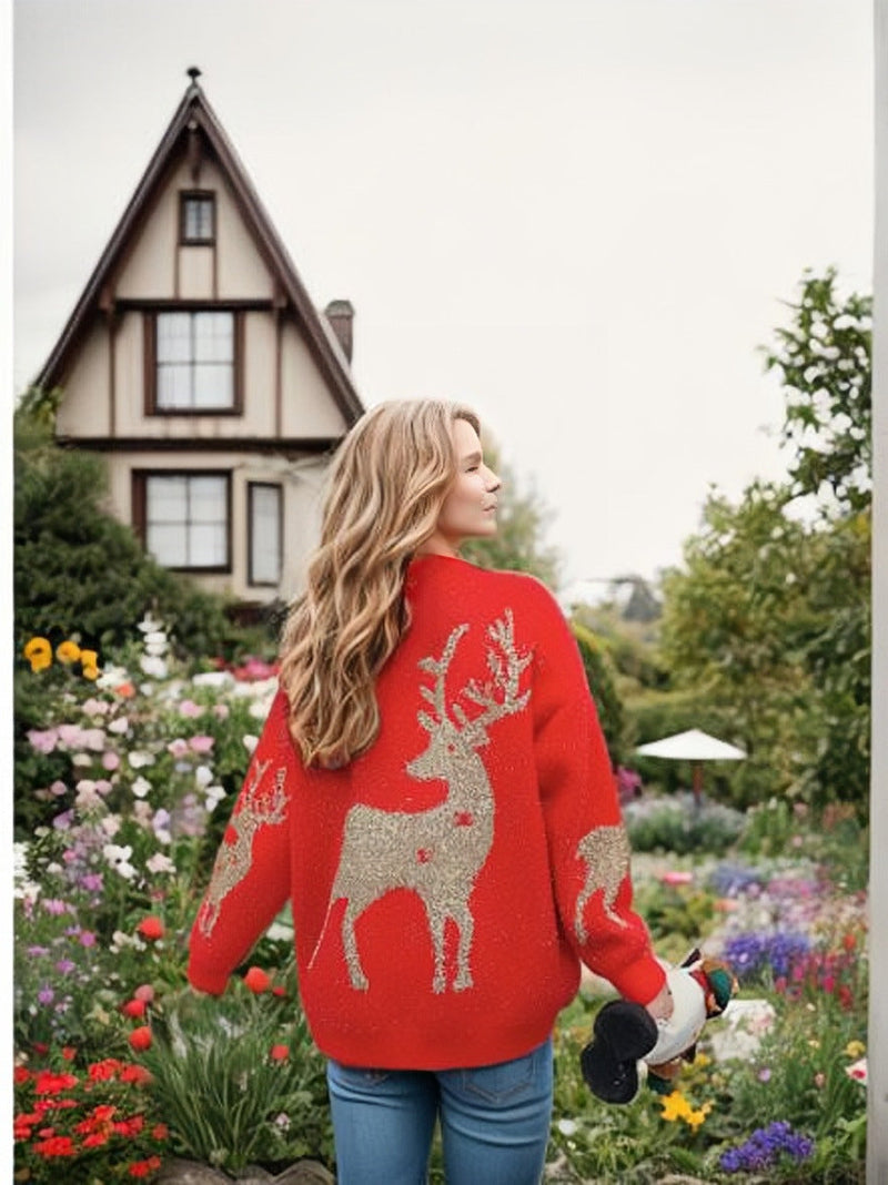 Women's Cozy Sweater with Festive Snowflake Pattern R&B