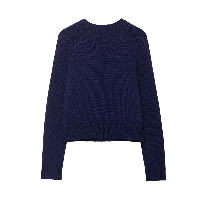 Women's Knitted Crop Sweater with Christmas Motif and Raglan Sleeves