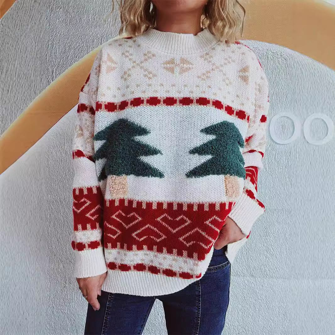 Women's Festive Knit Sweater with Christmas Motif and Soft Material R&B