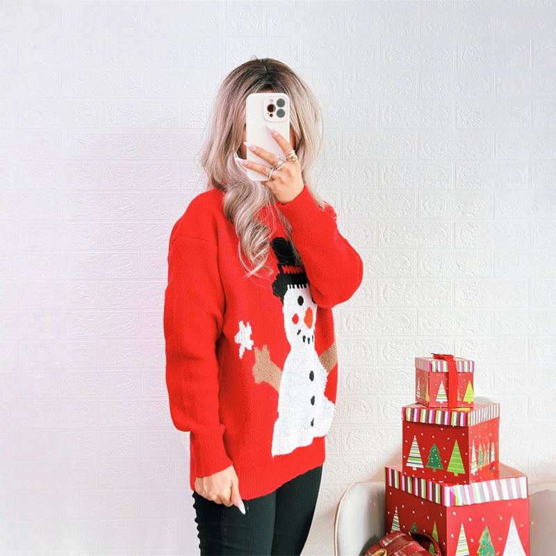 Women's Christmas Sweater with Festive Snowman Motif R&B