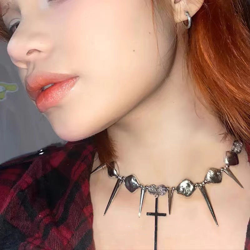 Cross Rivet Exaggerated Punk Y2k Necklace