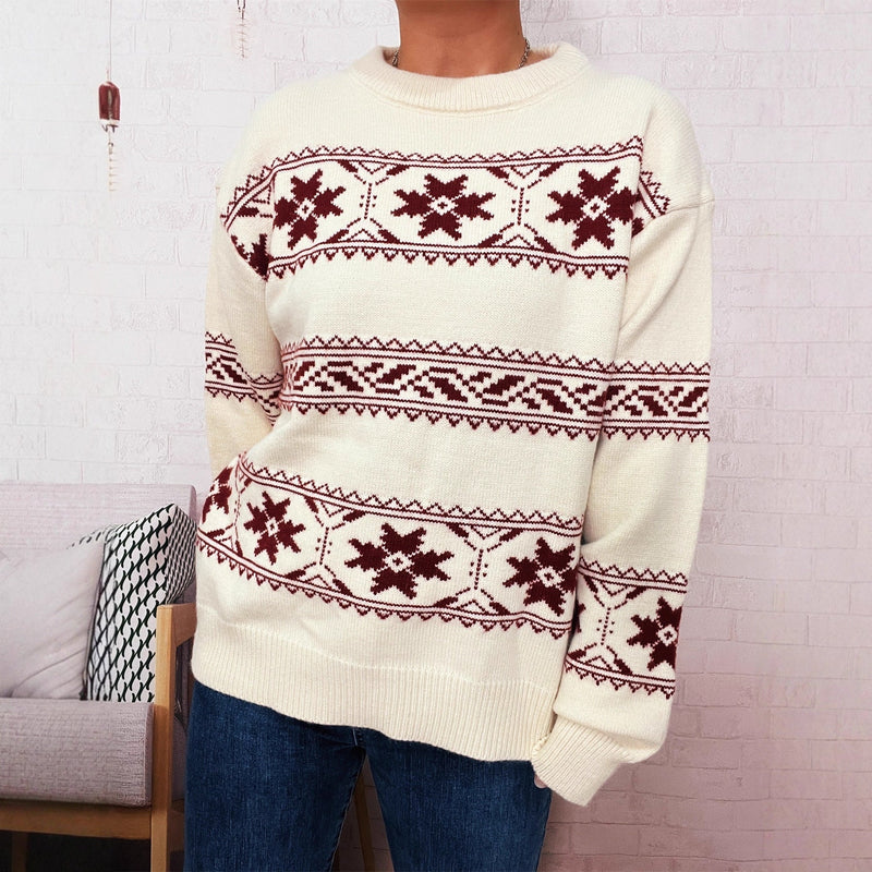 Women's Winter Sweater with Festive Snow Pattern and Soft Knit R&B
