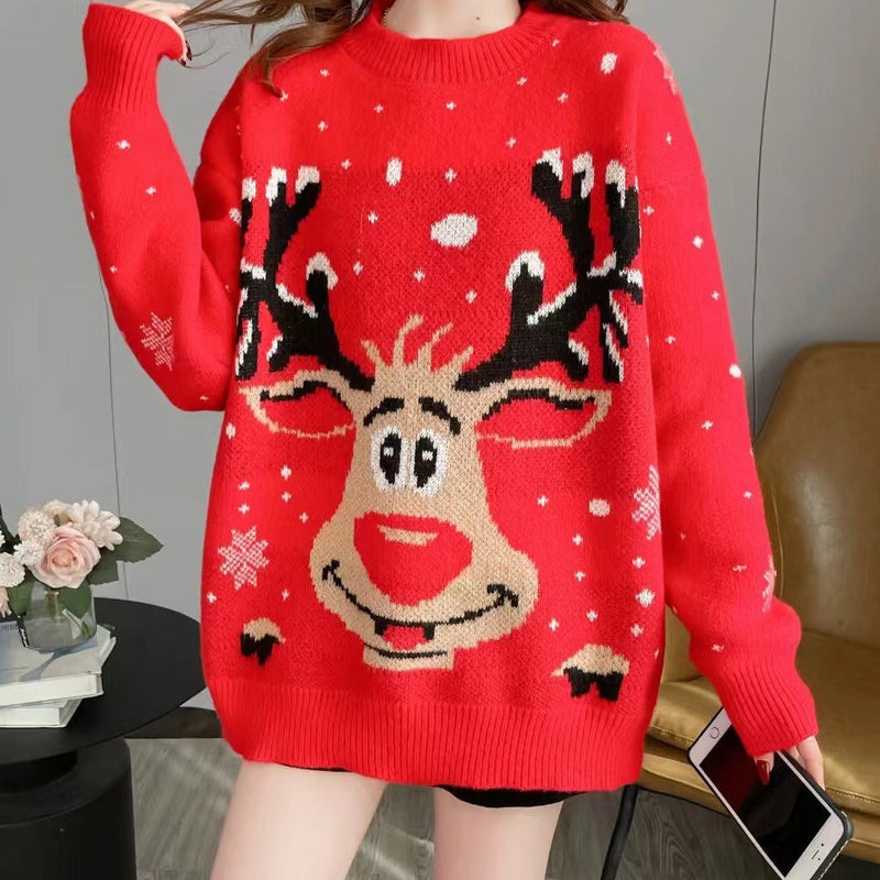Women's Christmas Sweater with Unique Reindeer Motif R&B