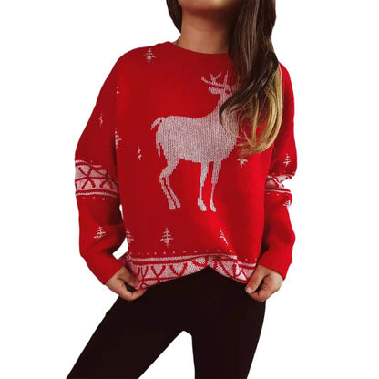 Women's Christmas Sweater with Festive Reindeer Motif and Soft Knit