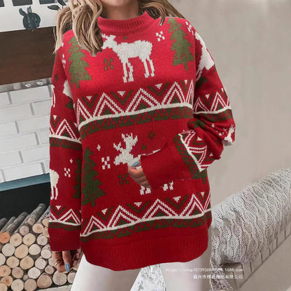 Women's Cozy Christmas Sweater with Festive Motif and High Fit R&B