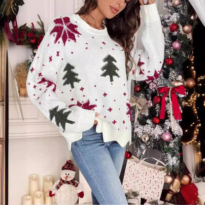 Women's Knit Sweater with Festive Christmas Design and Scandinavian Motifs