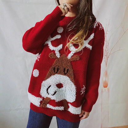 Women's Cozy Christmas Sweater with Fun Reindeer Motif
