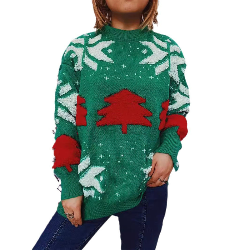 Women's Casual Sweater with Festive Winter Motif