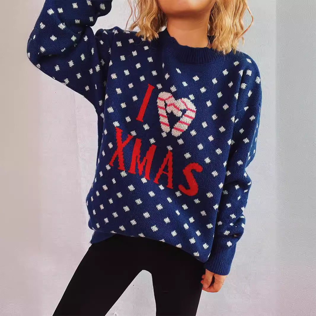 Women's Knit Sweater with Festive Christmas Design and Relaxed Fit