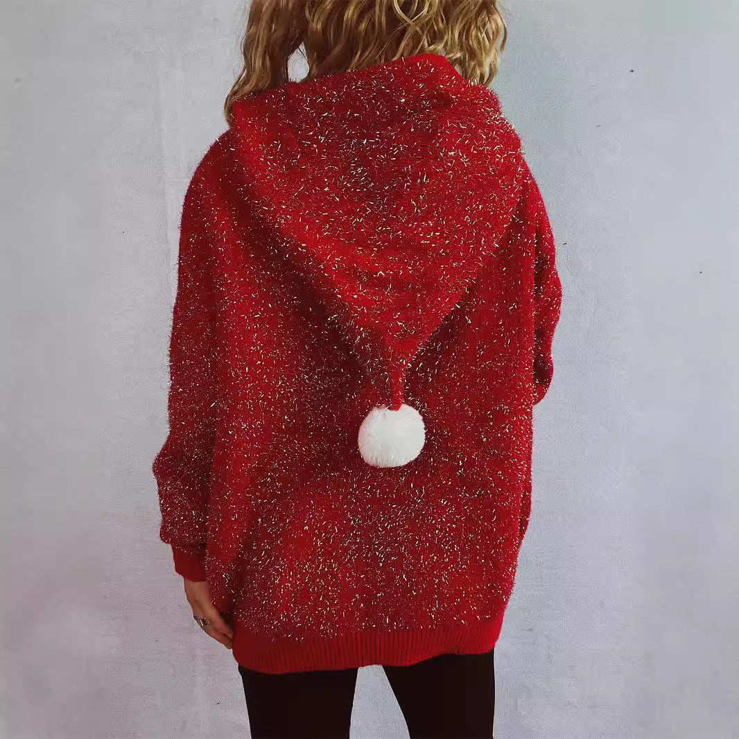 Women's Festive Hoodie with Christmas Motif and 3D Appliqués