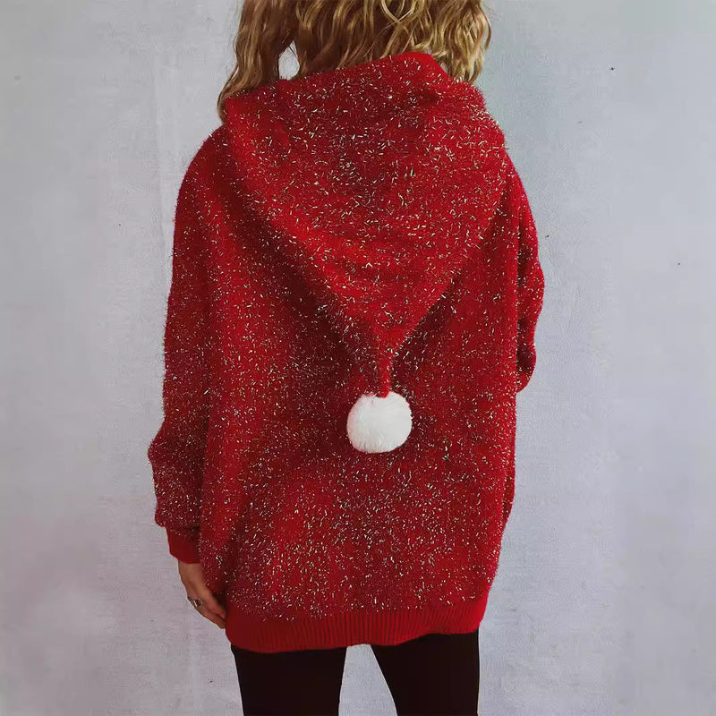 Women's Festive Hoodie with Christmas Motif and 3D Appliqués