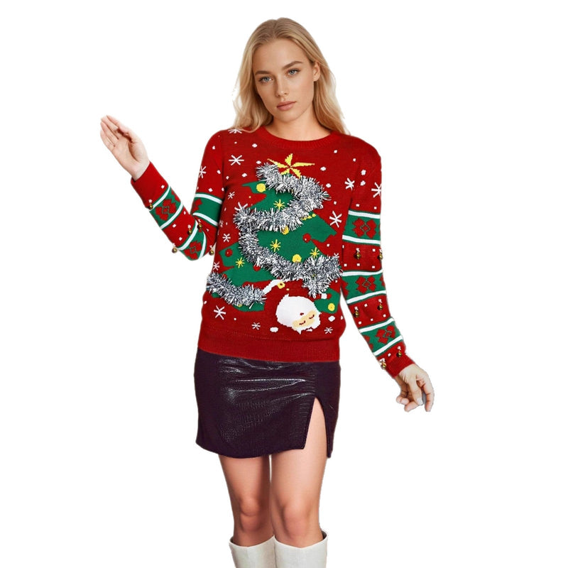 Women's Festive Sweater with Winter Motif and 3D Elements