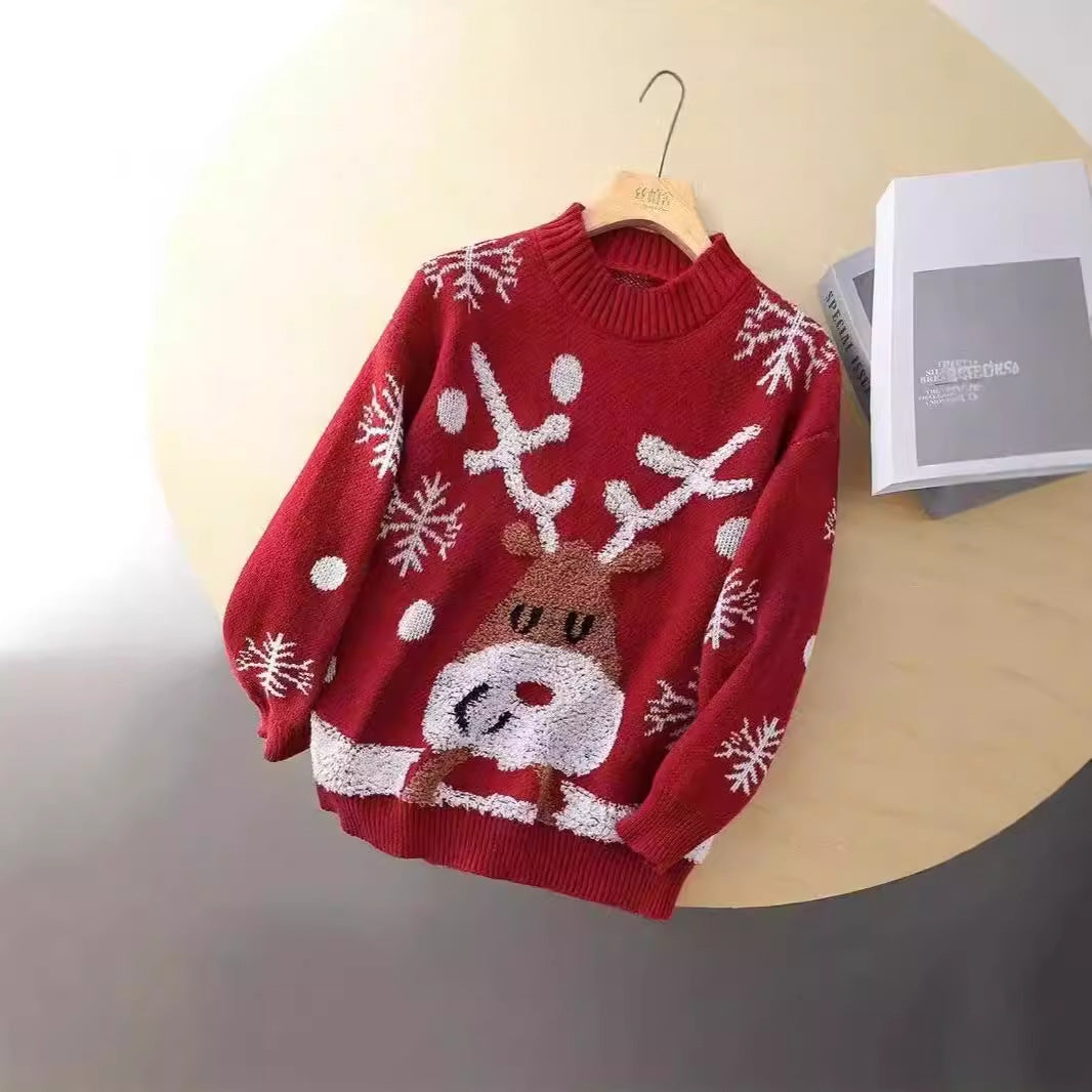Women's Festive Knit Sweater with Reindeer Motif and Snowflakes R&B